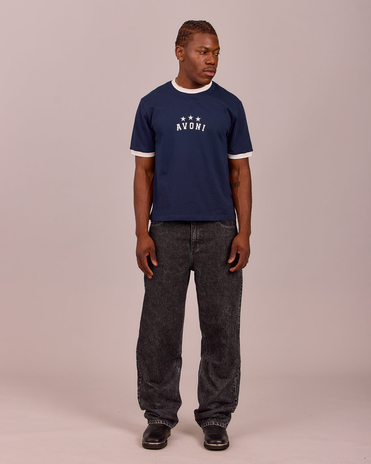 SS Star Ringer Tee - Navy/Off White