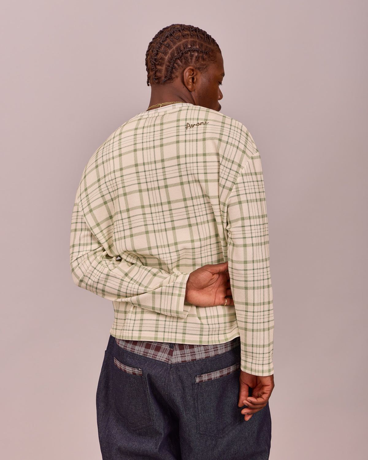 LS Classic Waffle Tee - Green Check