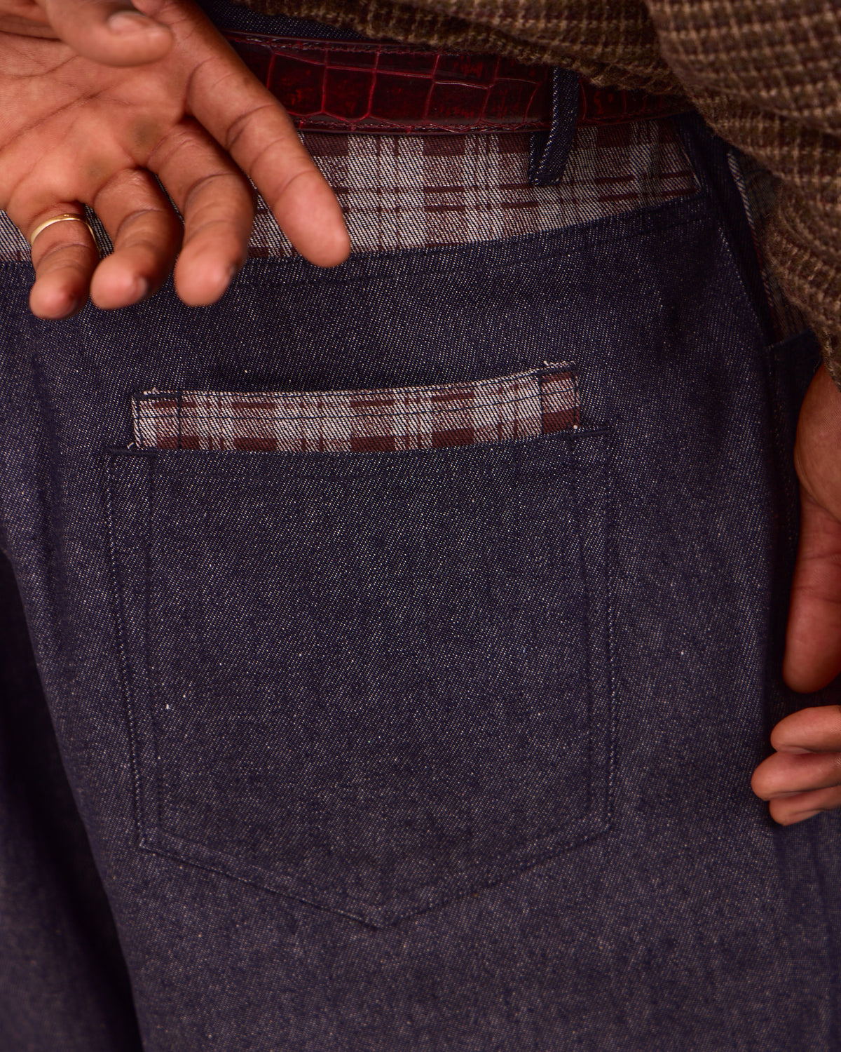 Baggy Jeans - Indigo/Brown Check