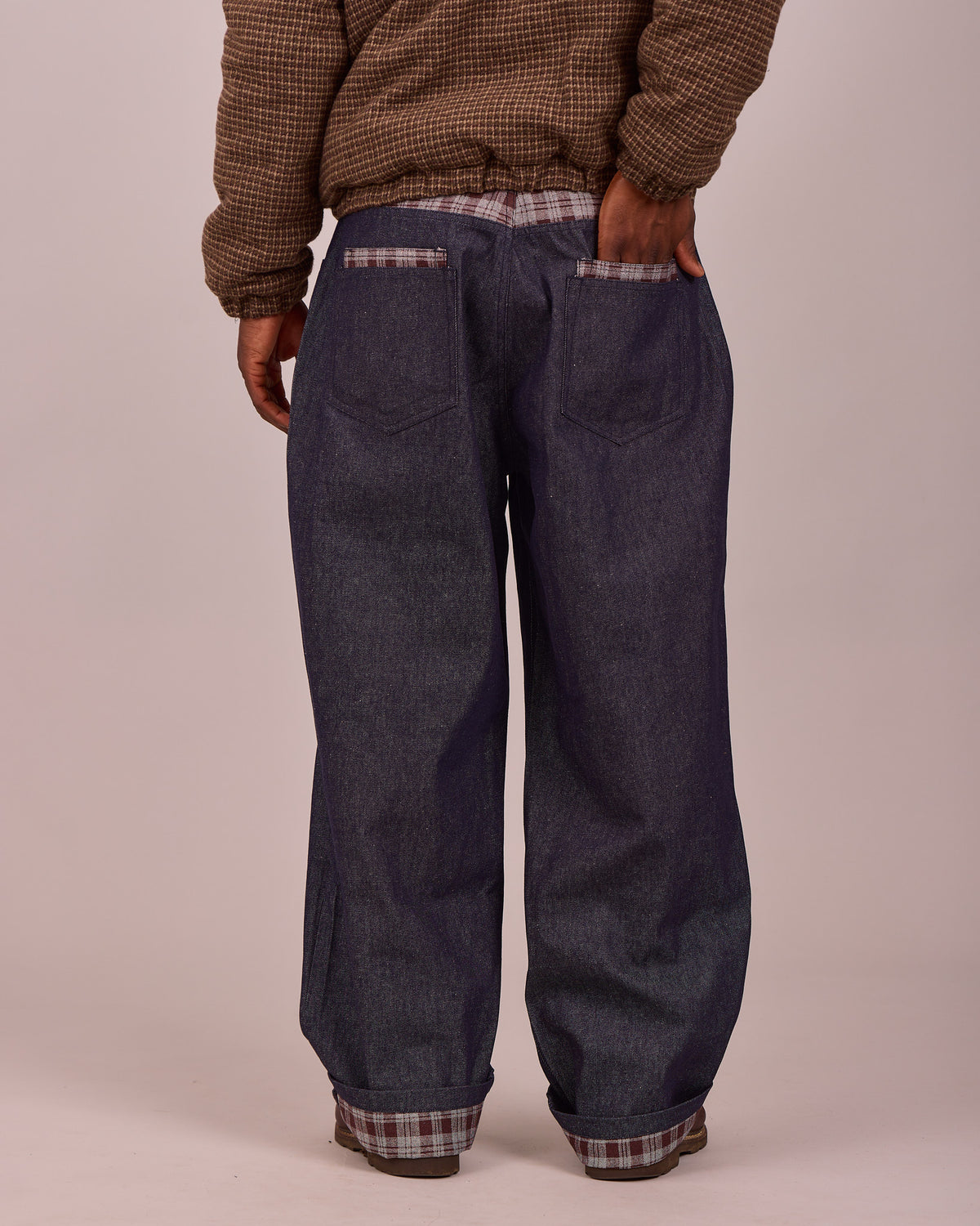 Baggy Jeans - Indigo/Brown Check