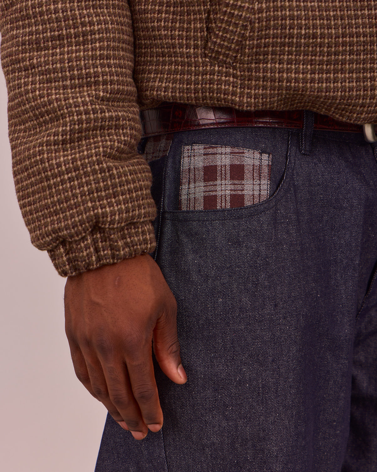 Baggy Jeans - Indigo/Brown Check