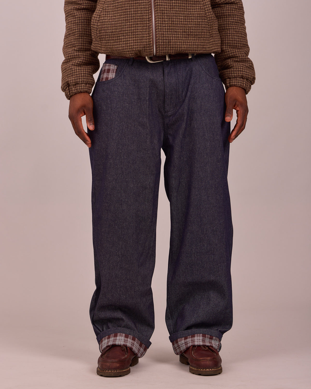 Baggy Jeans - Indigo/Brown Check