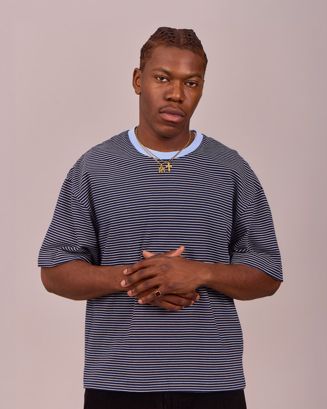 SS Boxy Tee - Small Navy Stripe