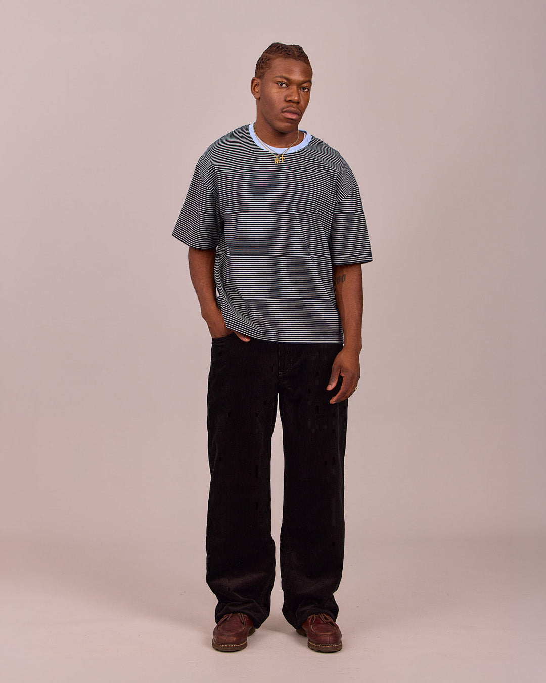 SS Boxy Tee - Small Navy Stripe