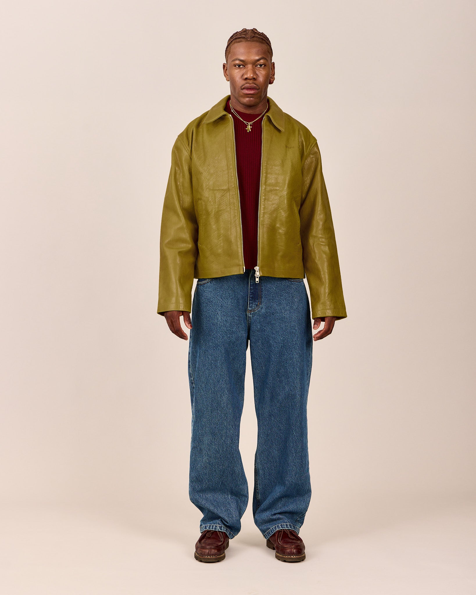 High Gloss Leather Jacket - Moss Green