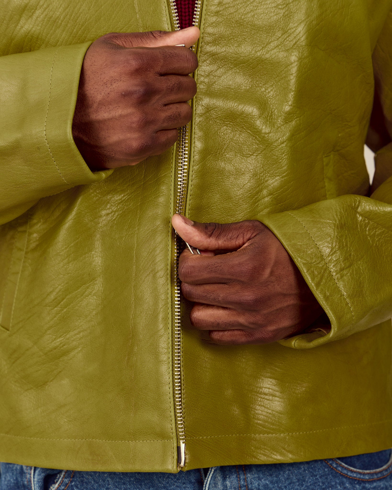 High Gloss Leather Jacket - Moss Green