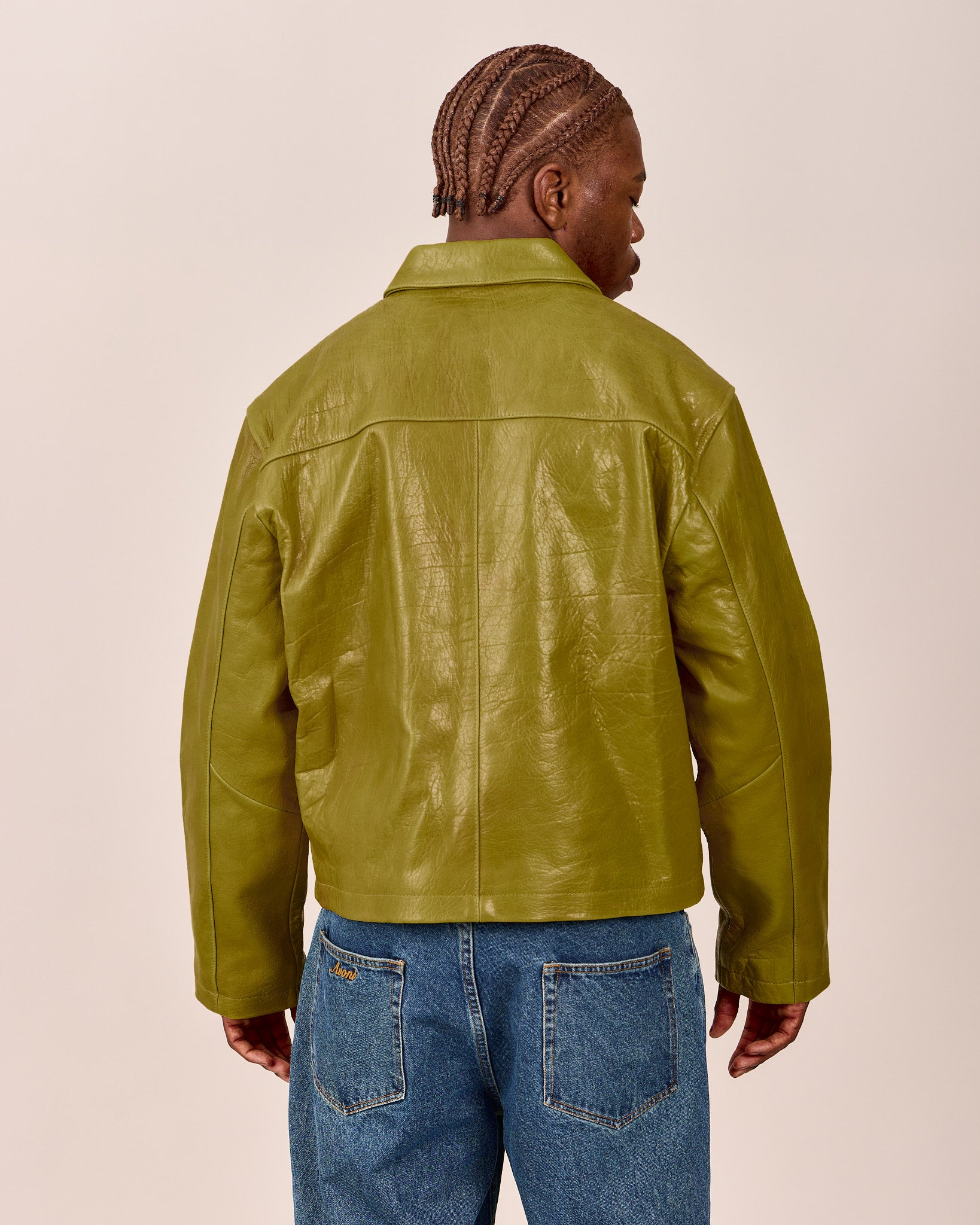 High Gloss Leather Jacket - Moss Green