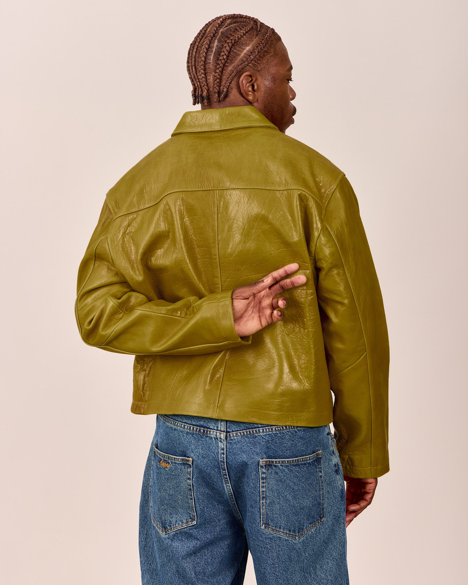 High Gloss Leather Jacket - Moss Green