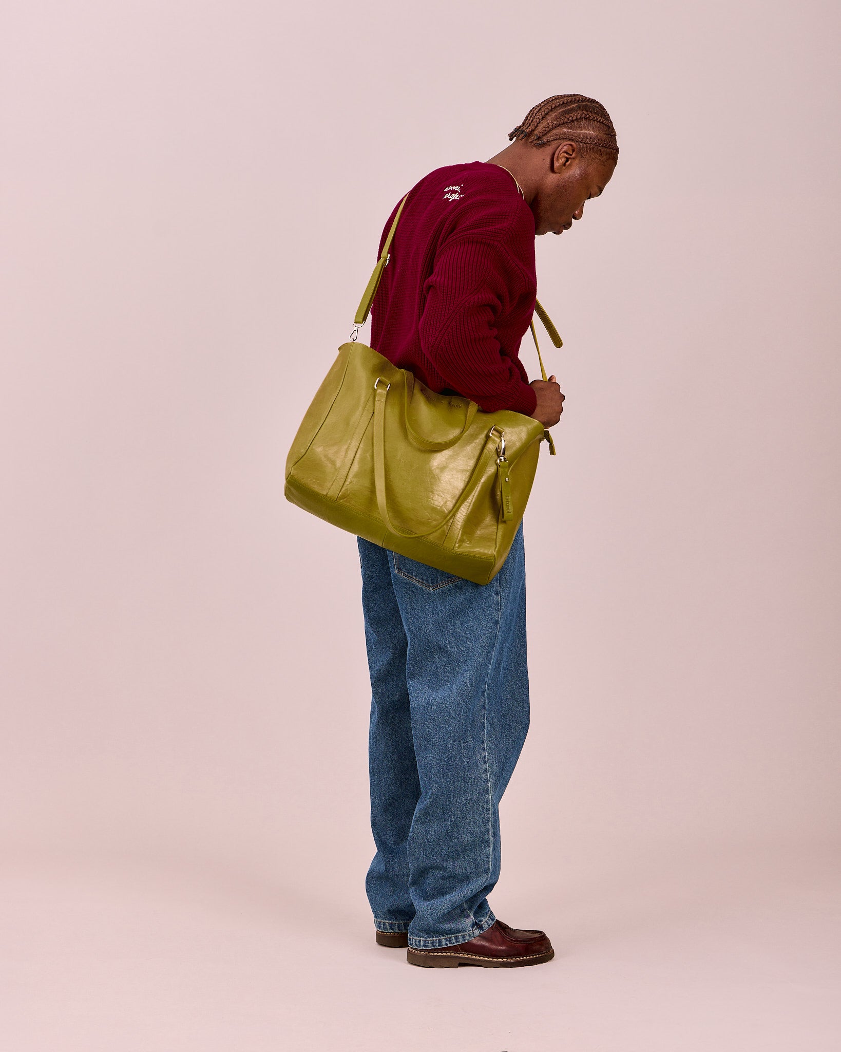 High Gloss Leather Bag - Moss Green
