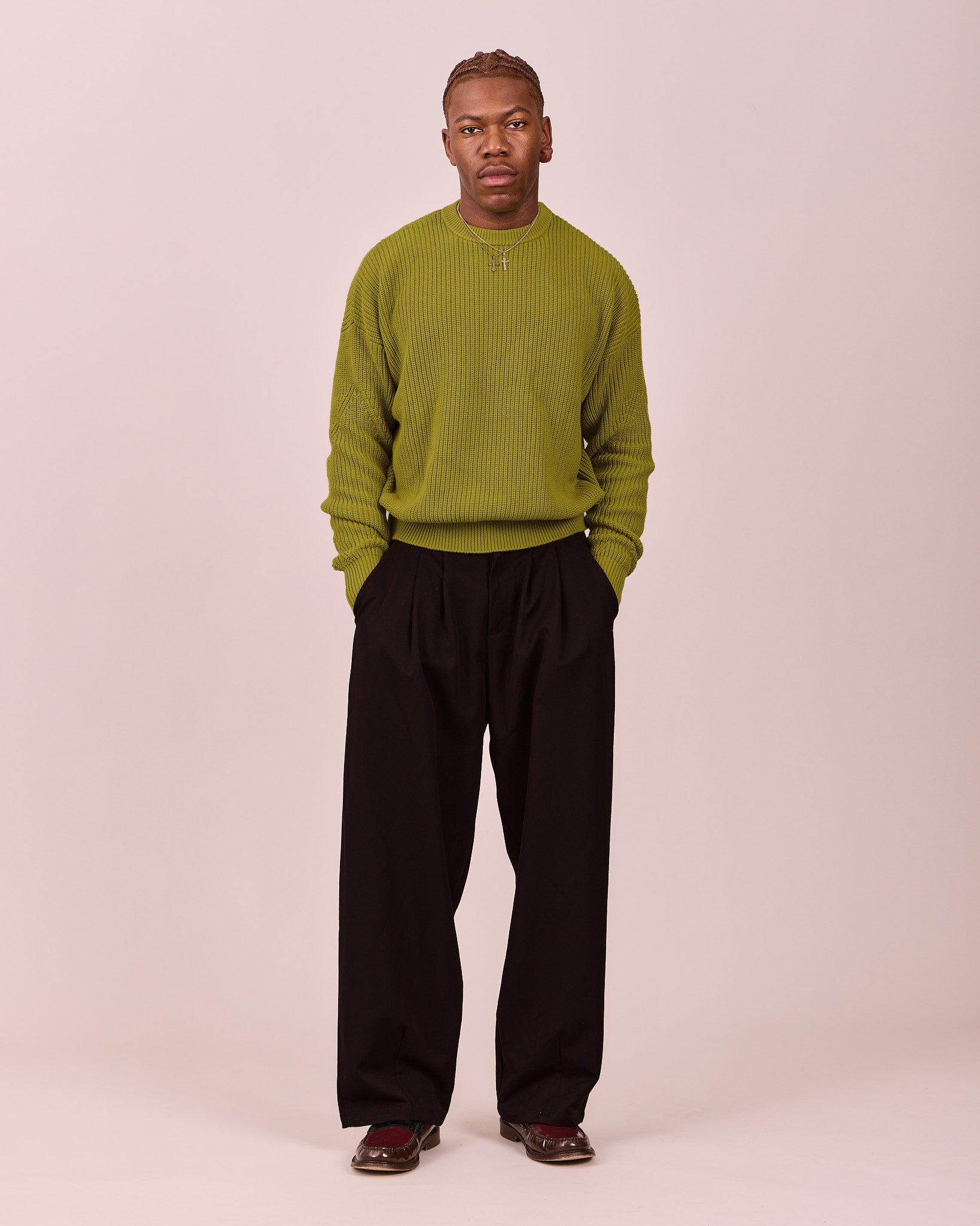 Fisherman O-Neck Knit - Moss Green