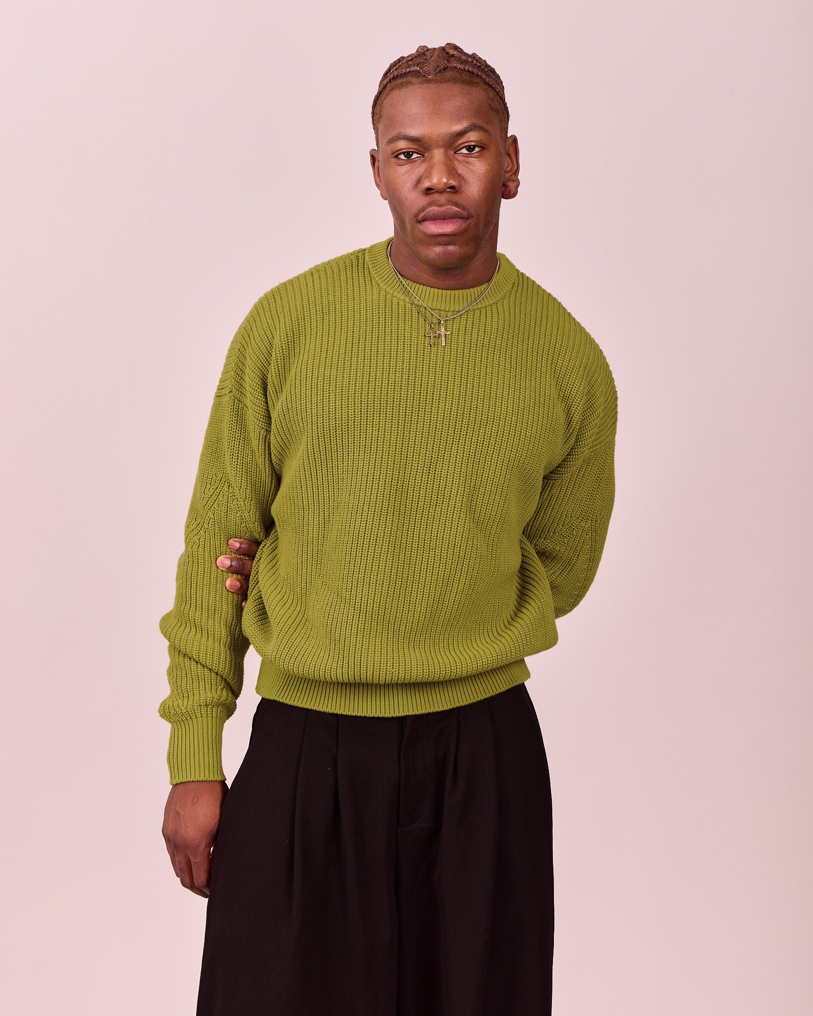 Fisherman O-Neck Knit - Moss Green
