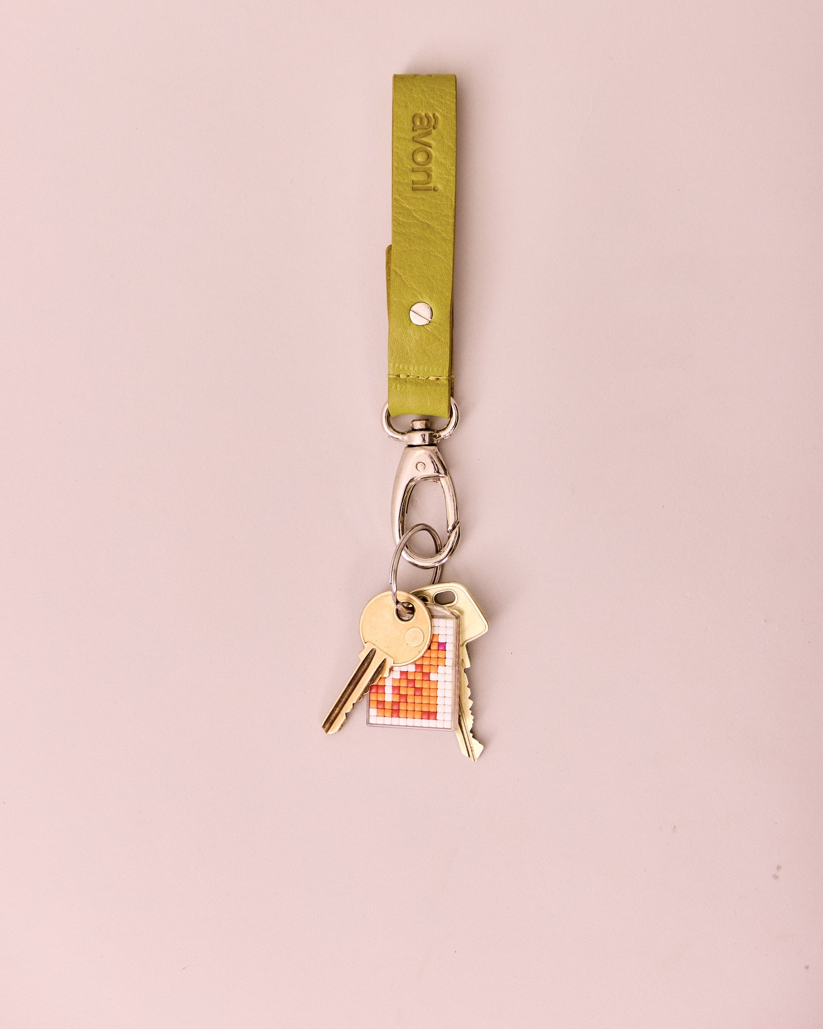 High Gloss Leather Keyring - Moss Green