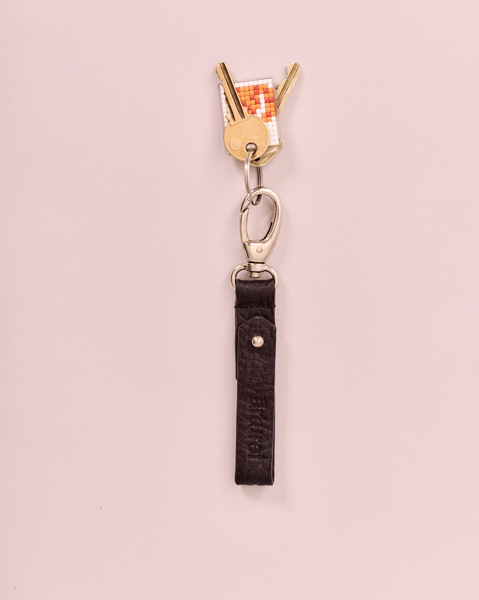 High Gloss Leather Keyring - Black