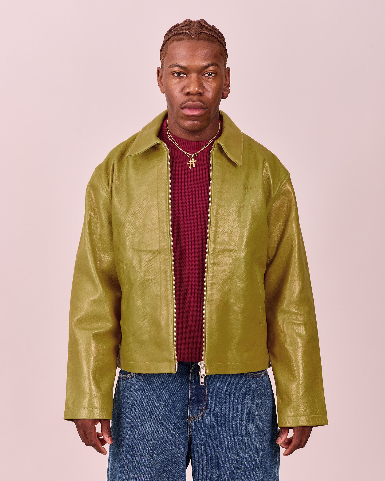 High Gloss Leather Jacket - Moss Green