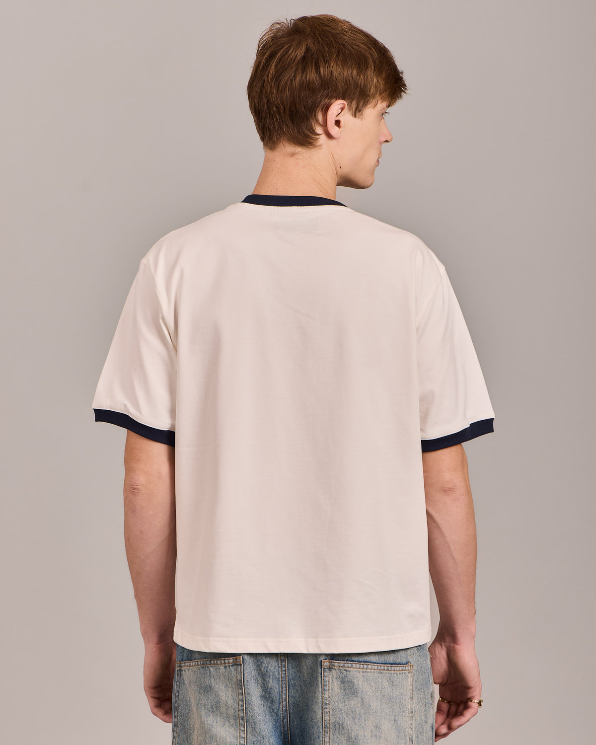 SS Star Ringer Tee - Off White/Navy