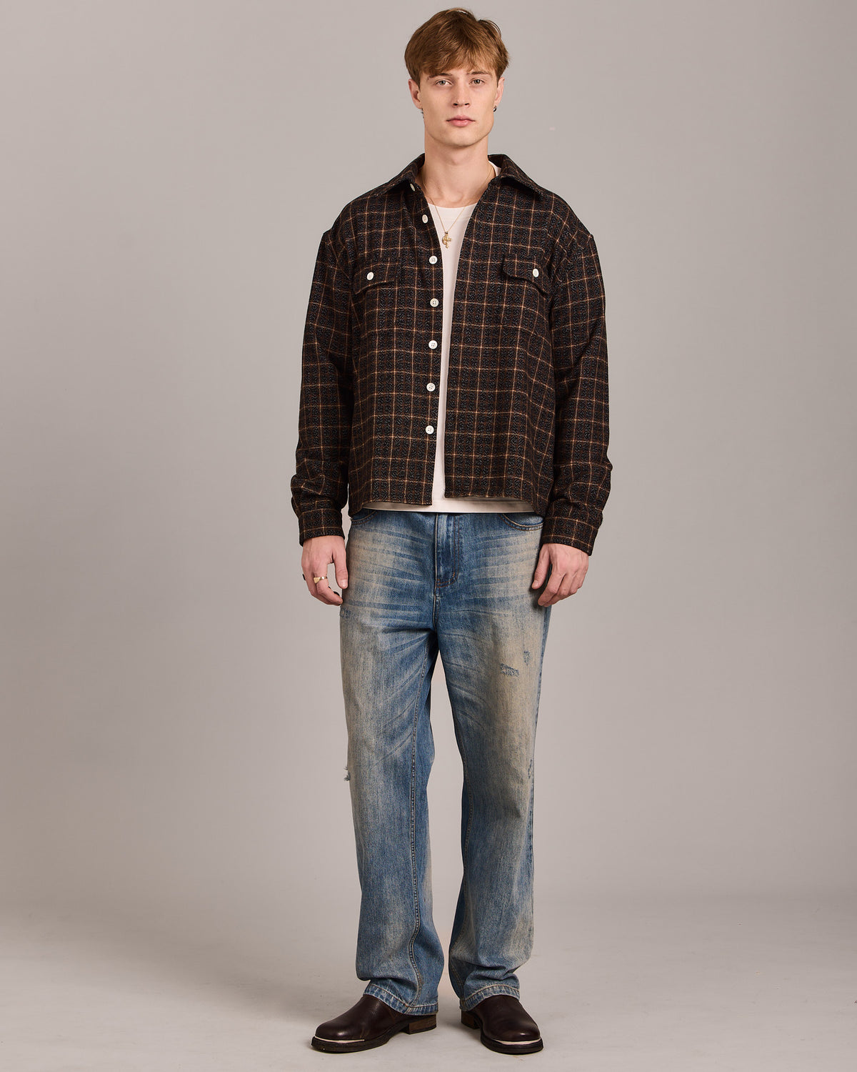 LS Checkered Overshirt - Brown Check