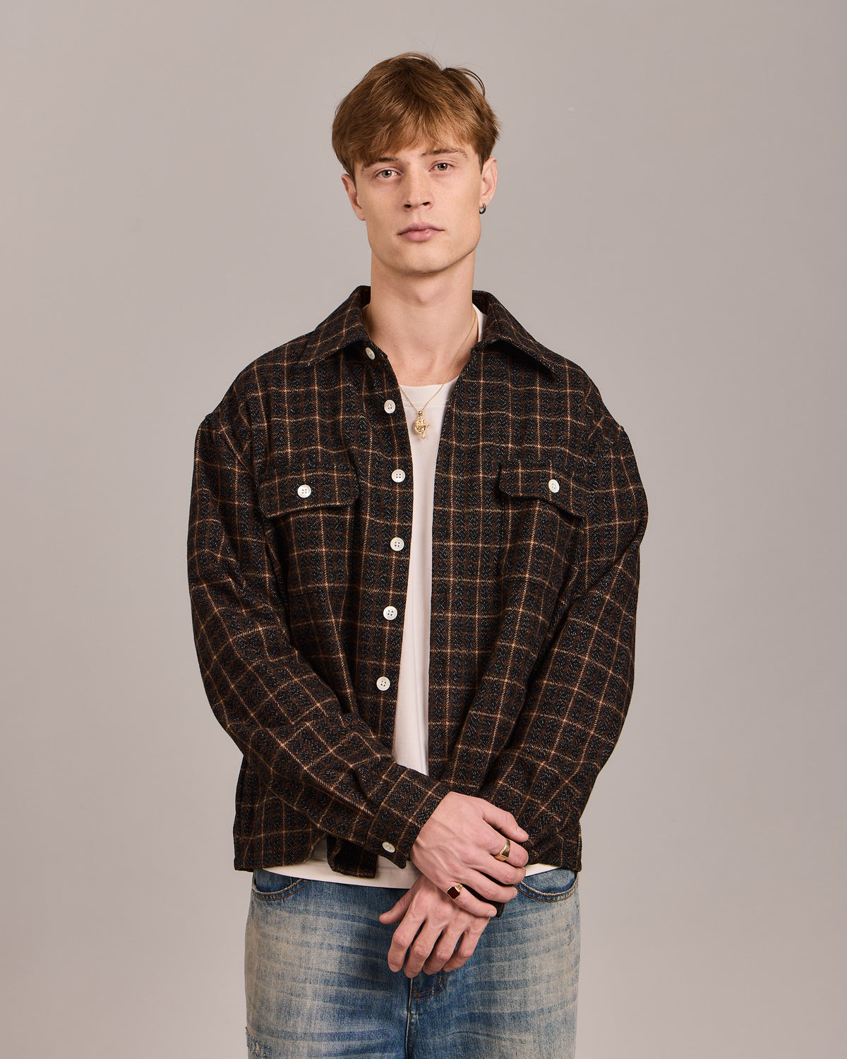 LS Checkered Overshirt - Brown Check