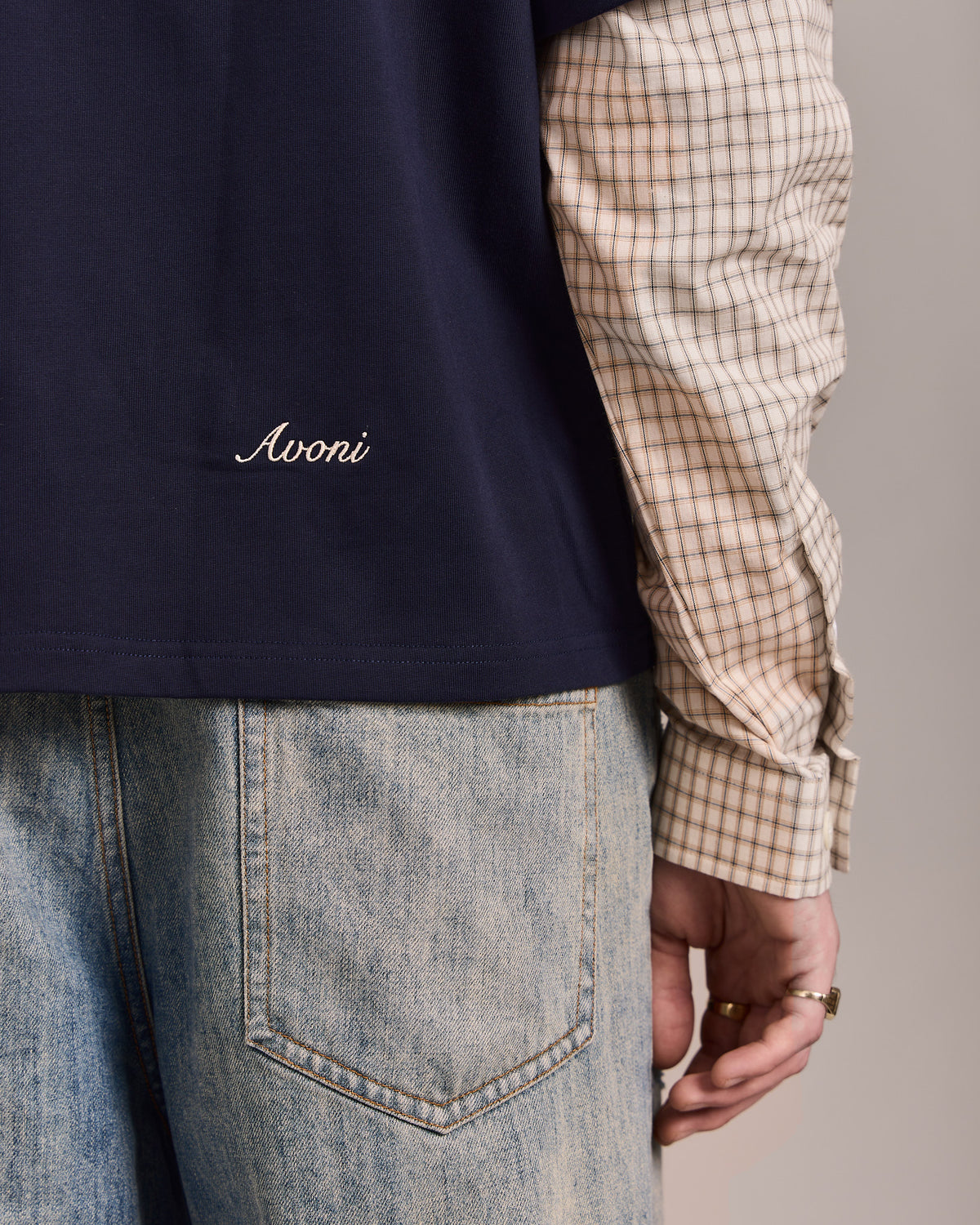 LS Shirt w. Tee - Navy/Orange Check