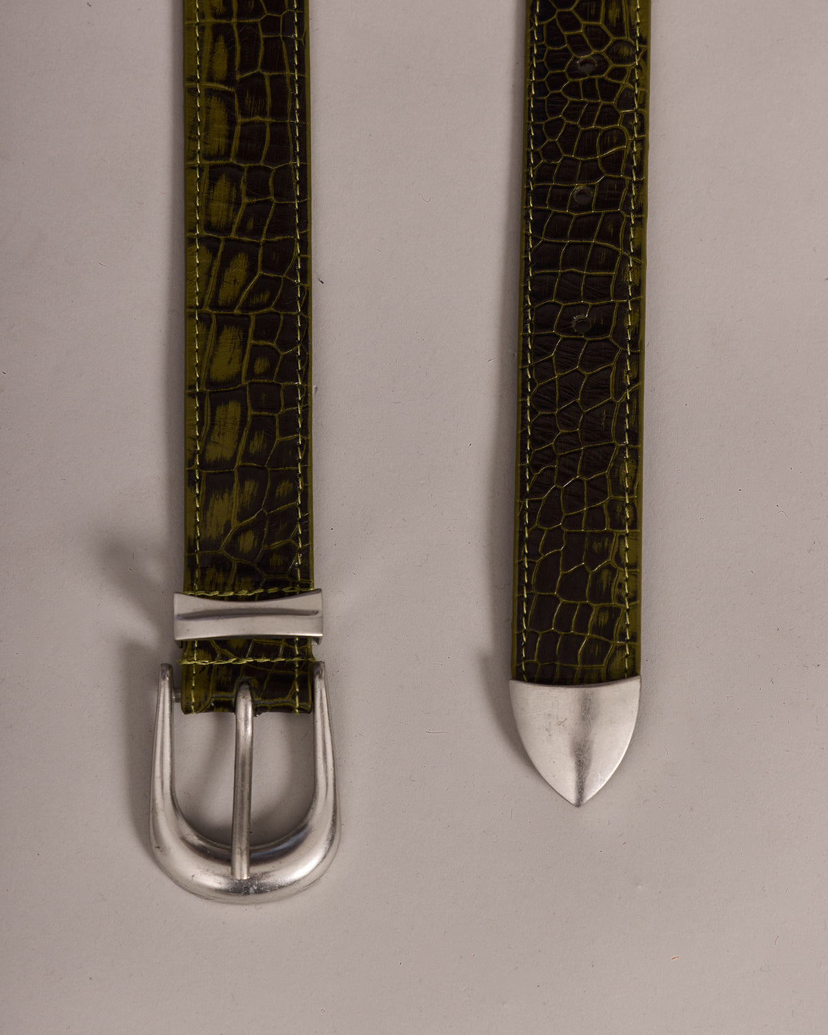 Leather Belt - Green Croc