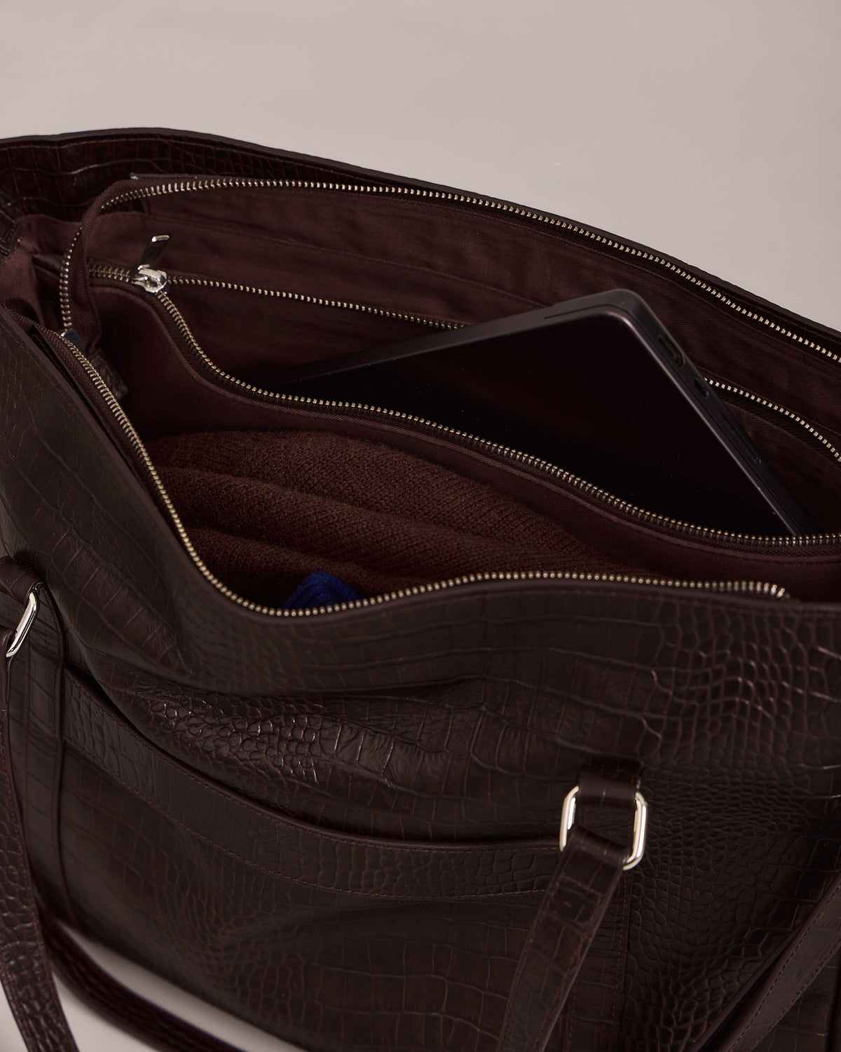 High Gloss Leather Bag - Brown Croc