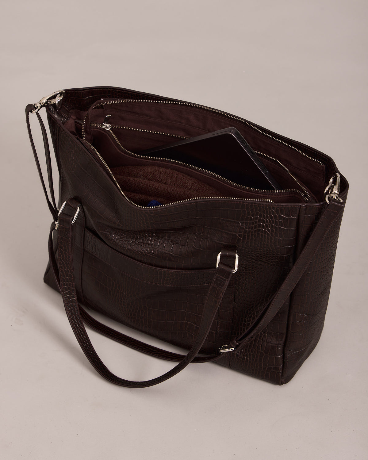 High Gloss Leather Bag - Brown Croc