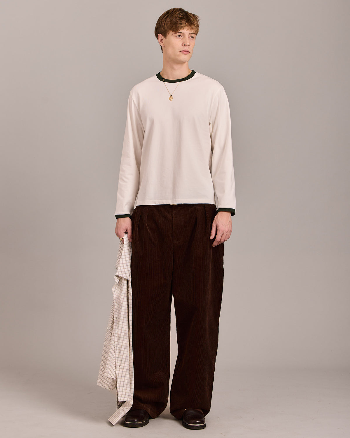 LS Ringer Tee - Off White/Dark Green
