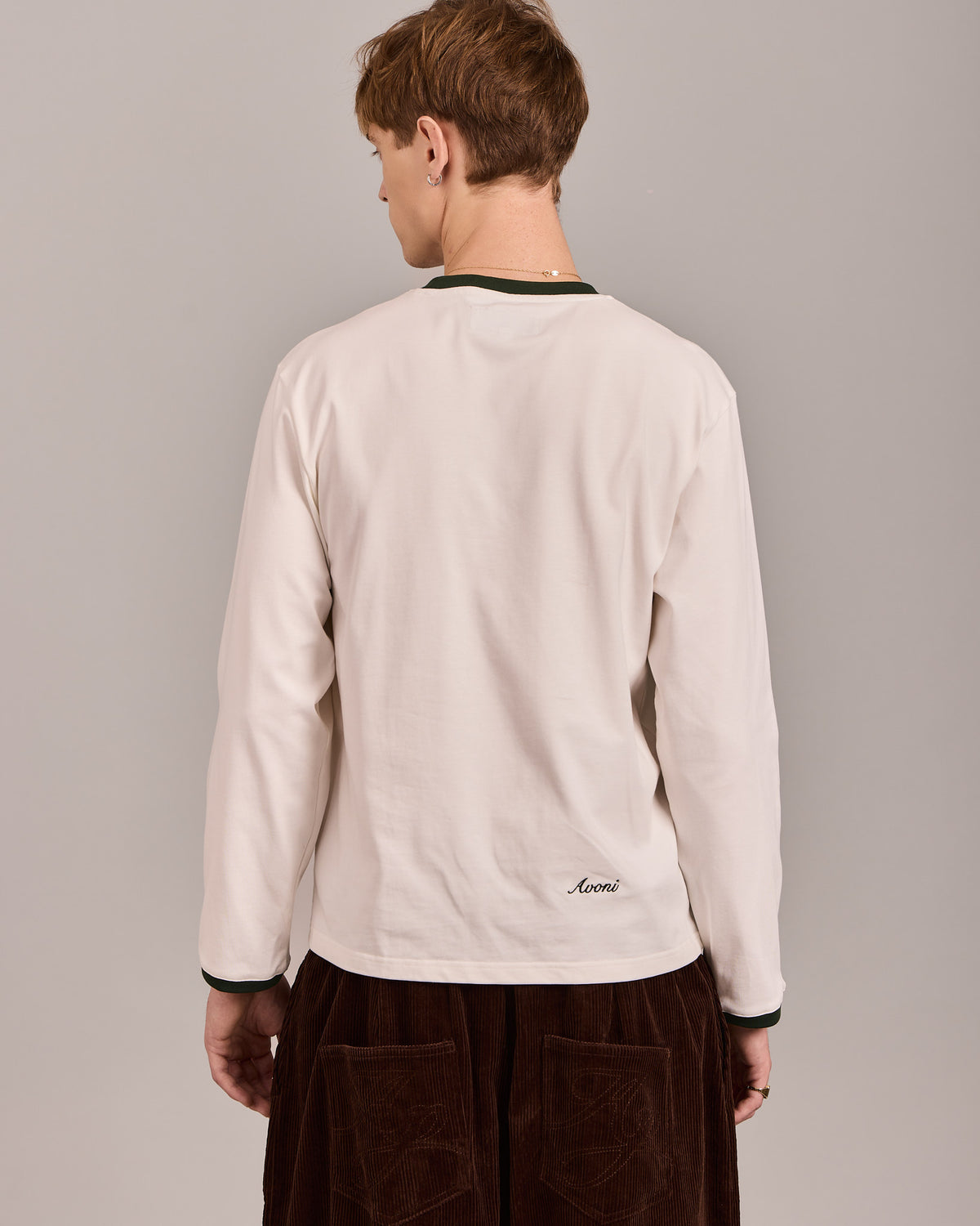 LS Ringer Tee - Off White/Dark Green