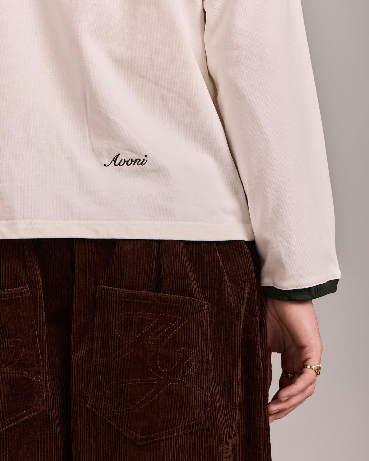 LS Ringer Tee - Off White/Dark Green