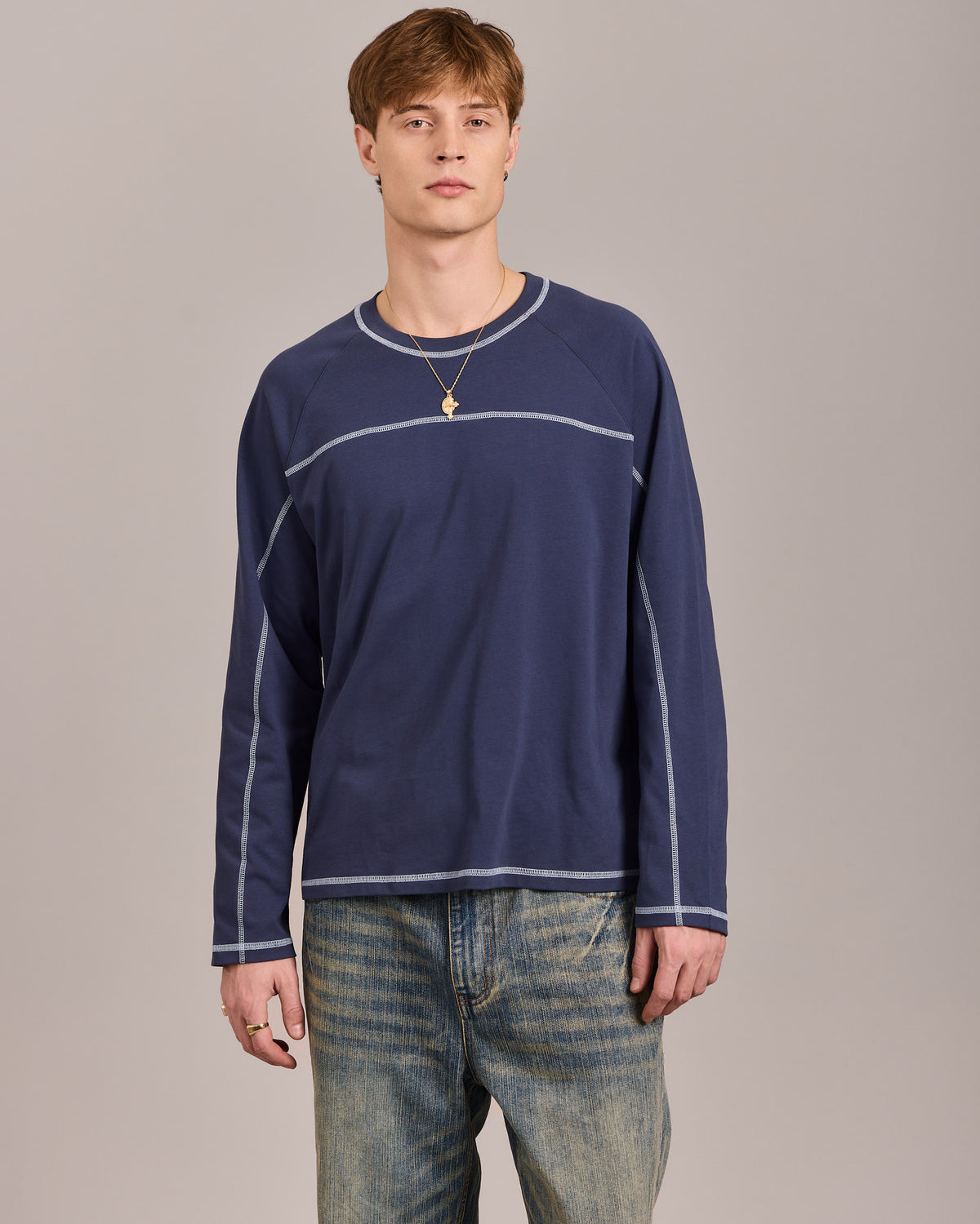 LS Classic Flatlock Tee - Dusty Blue/Baby Blue