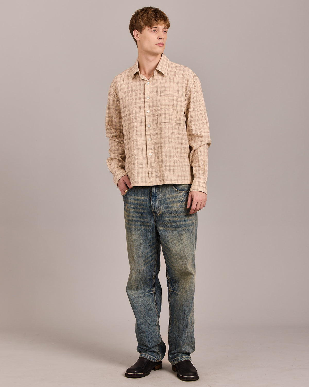 LS Checkered Shirt - Beige