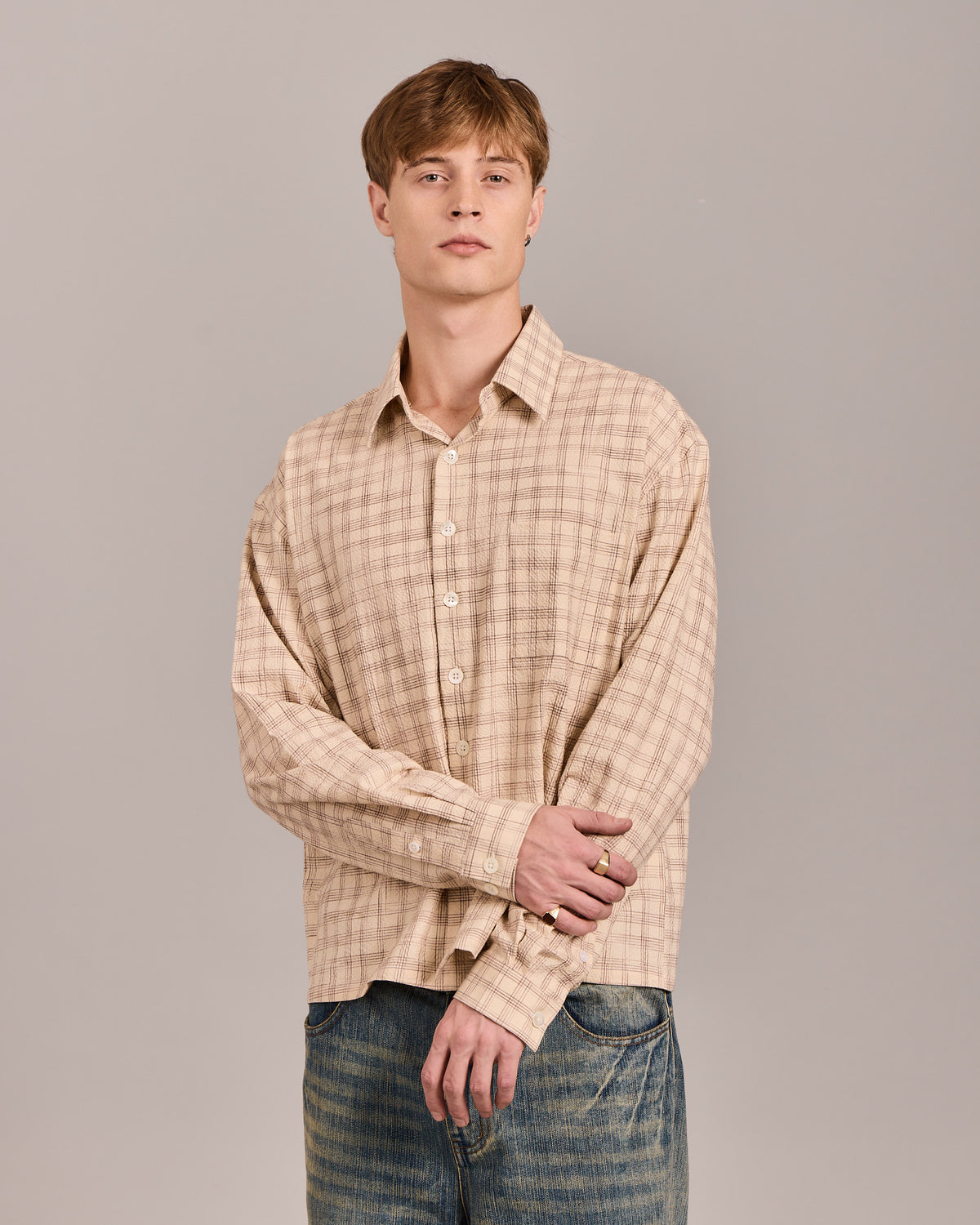 LS Checkered Shirt - Beige