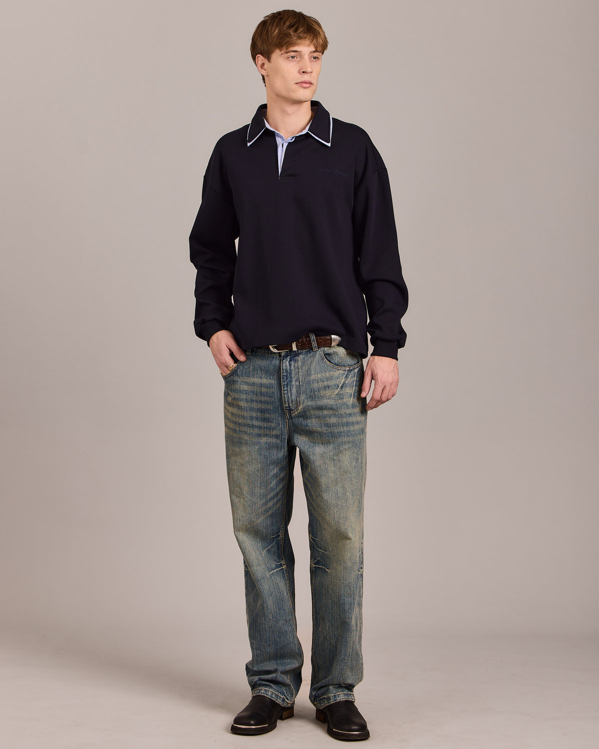 LS Polo Sweatshirt - Navy
