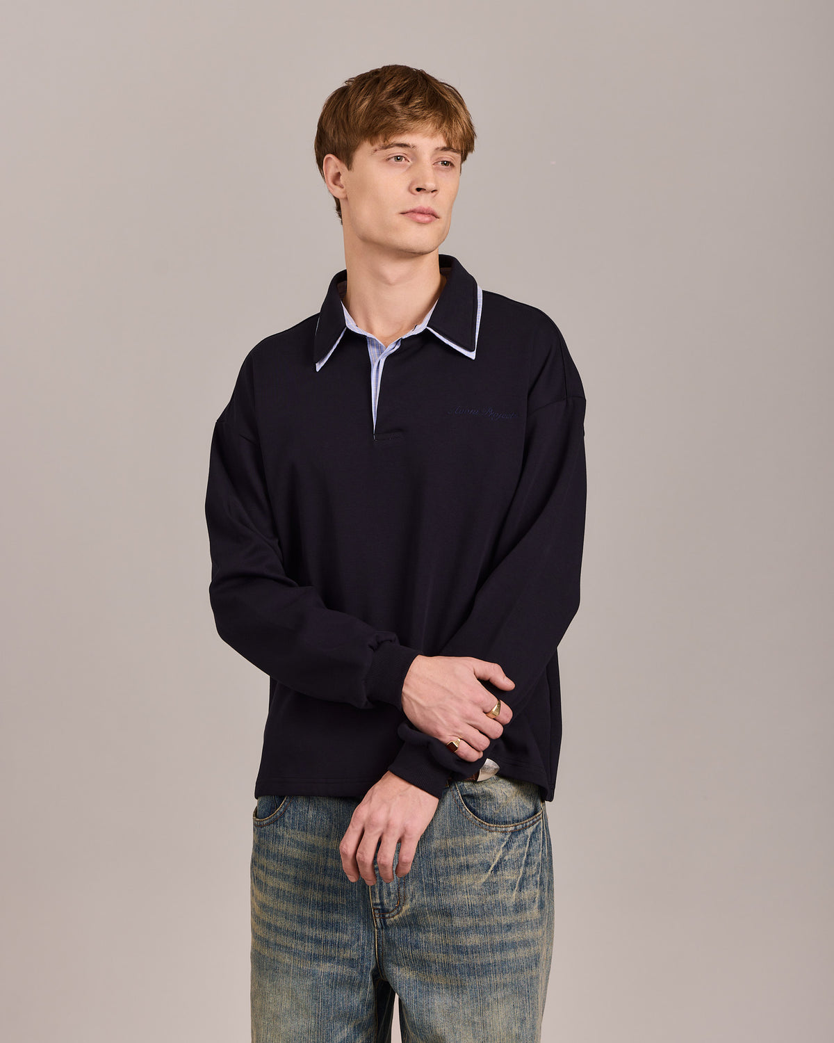 LS Polo Sweatshirt - Navy
