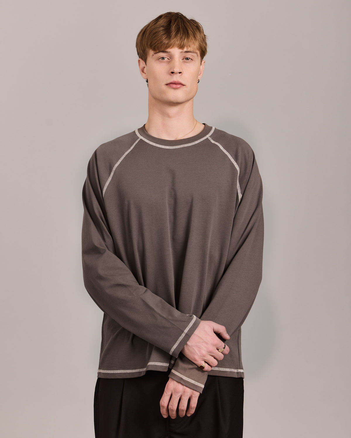LS Classic Flatlock Tee - Brown/Marshmallow