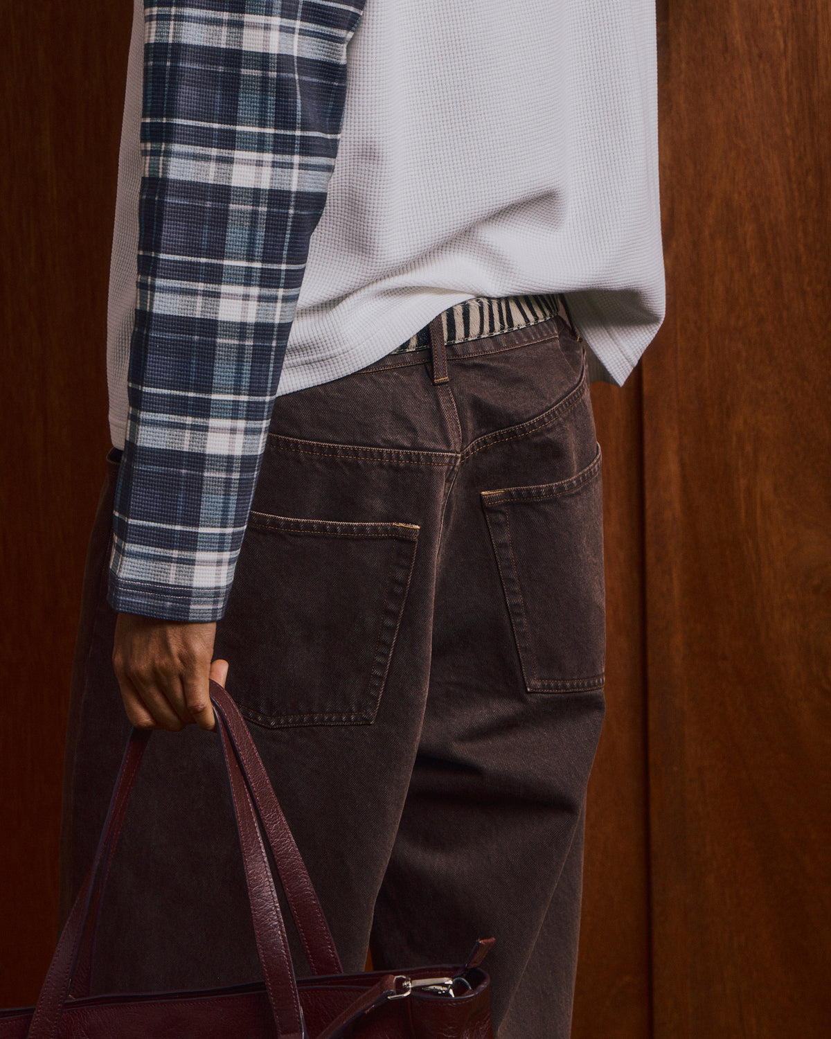 LS Raglan Classic Waffle Tee - Blue Check