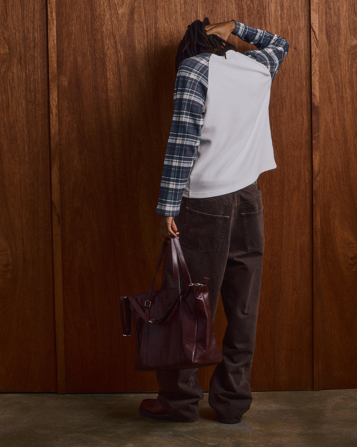 LS Raglan Classic Waffle Tee - Blue Check