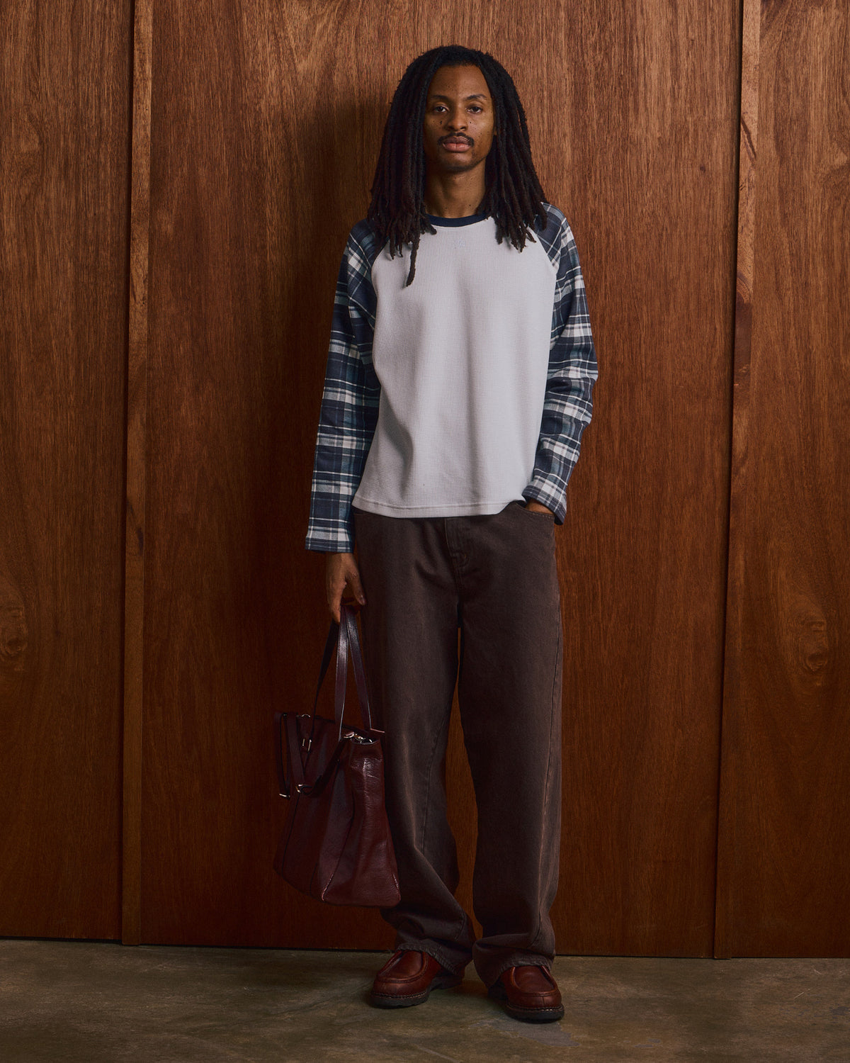 LS Raglan Classic Waffle Tee - Blue Check