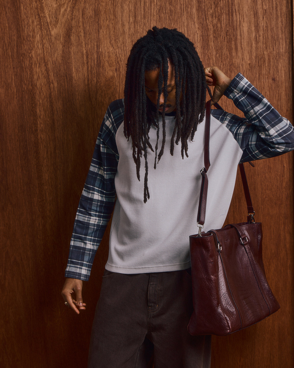 LS Raglan Classic Waffle Tee - Blue Check