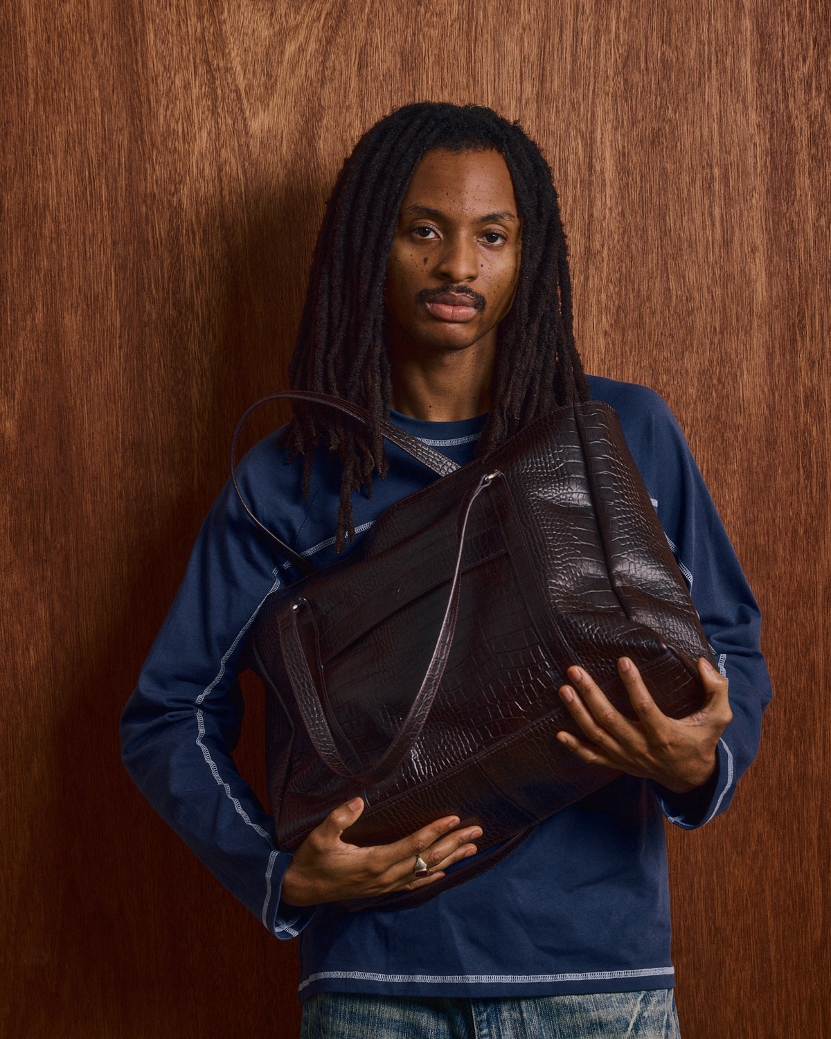 High Gloss Leather Bag - Brown Croc
