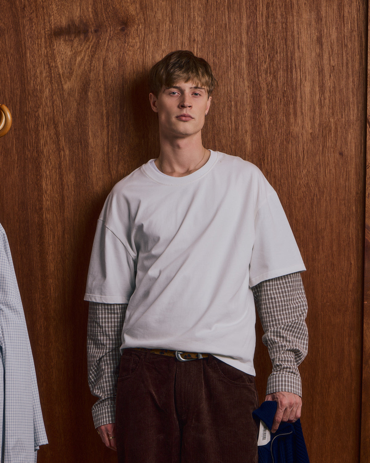 LS Shirt w. Tee - Off White/Brown Check