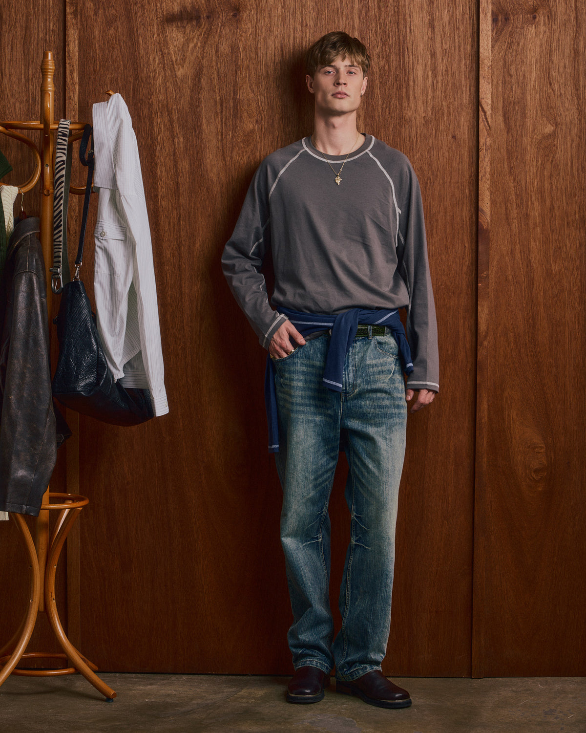 LS Classic Flatlock Tee - Brown/Marshmallow