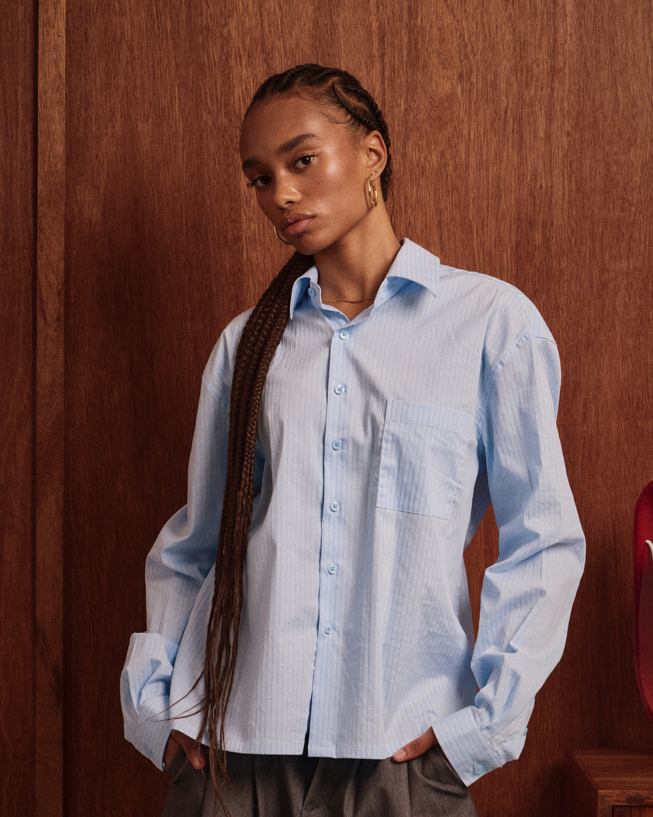 LS Striped Shirt - Light Blue w. White Stripe