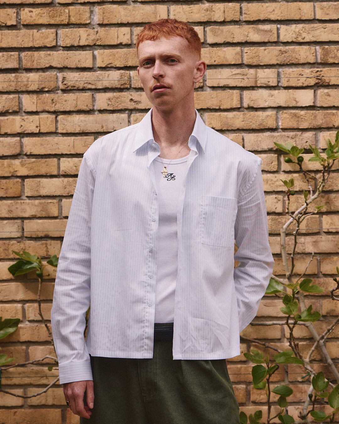 LS Striped Shirt - White w. Blue Stripe