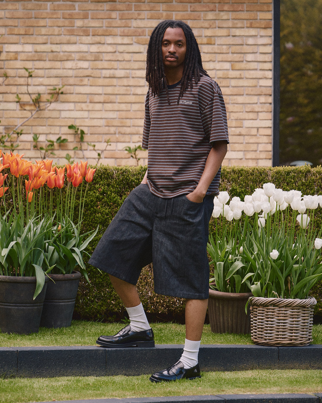Boxy SS Tee - Brown Stripe