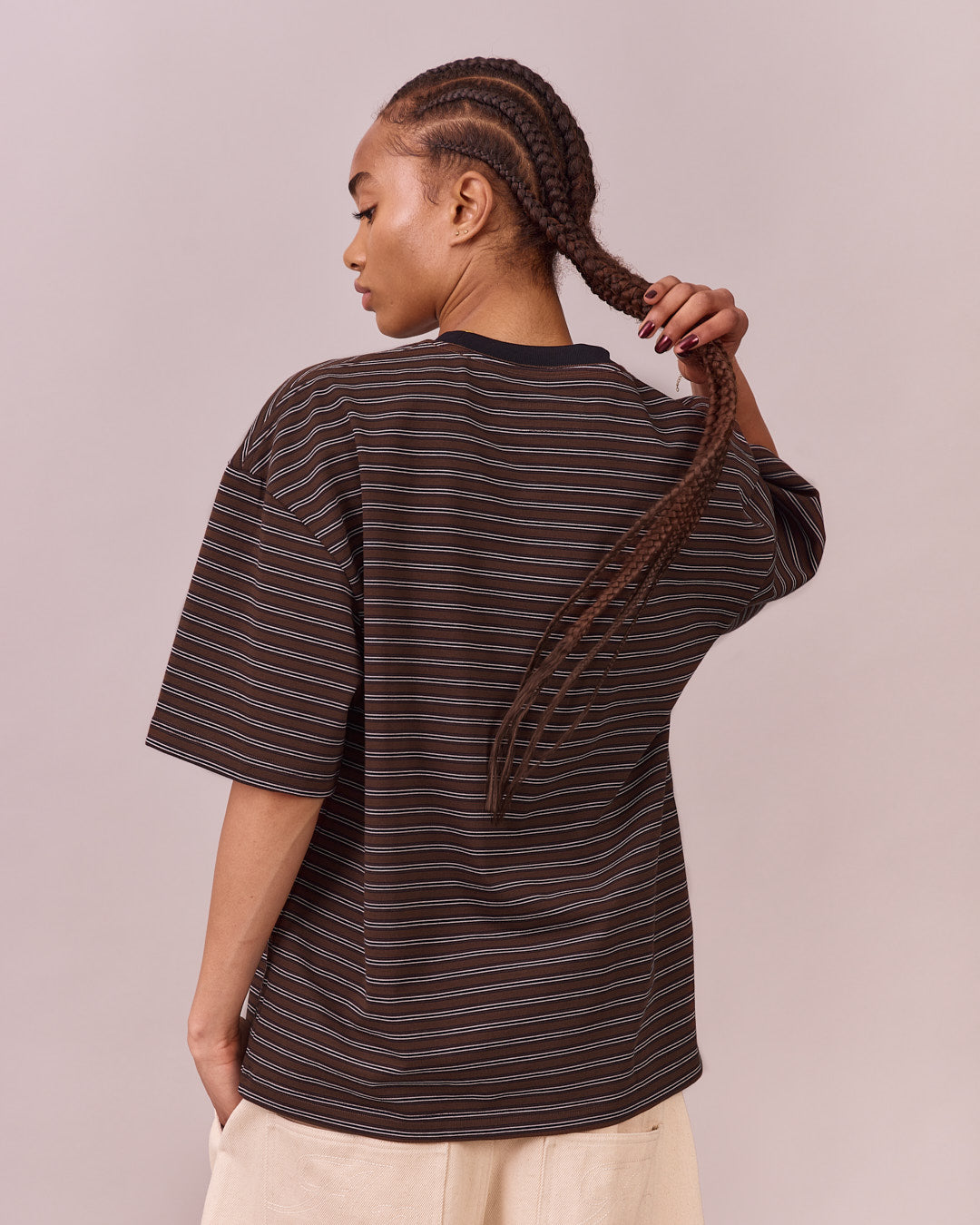 Boxy SS Tee - Brown Stripe