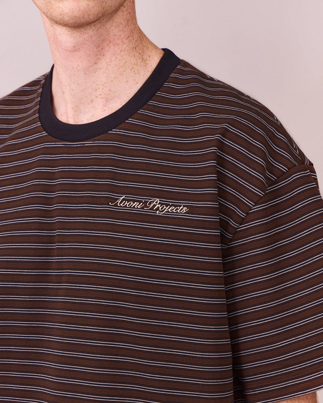 Boxy SS Tee - Brown Stripe
