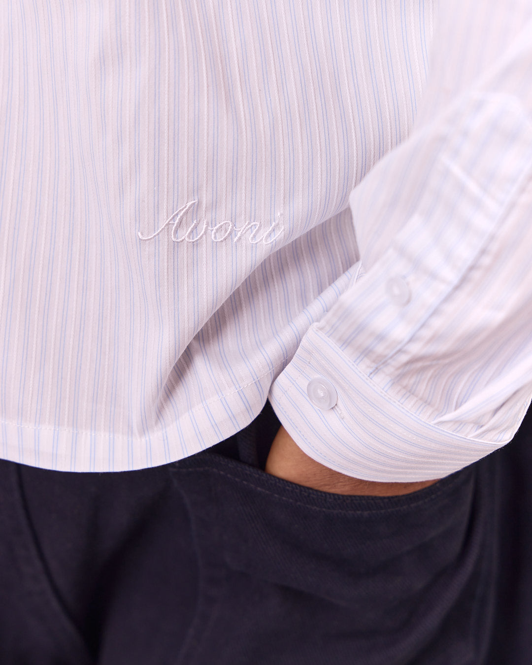LS Striped Shirt - White w. Blue Stripe