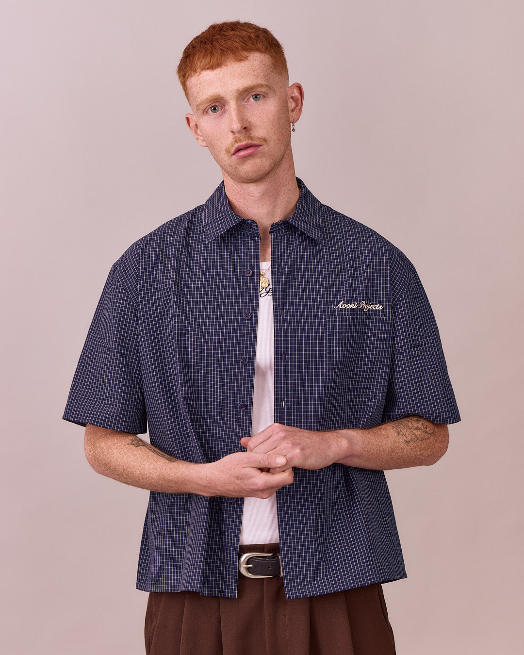 SS Checkered Shirt - Navy/White