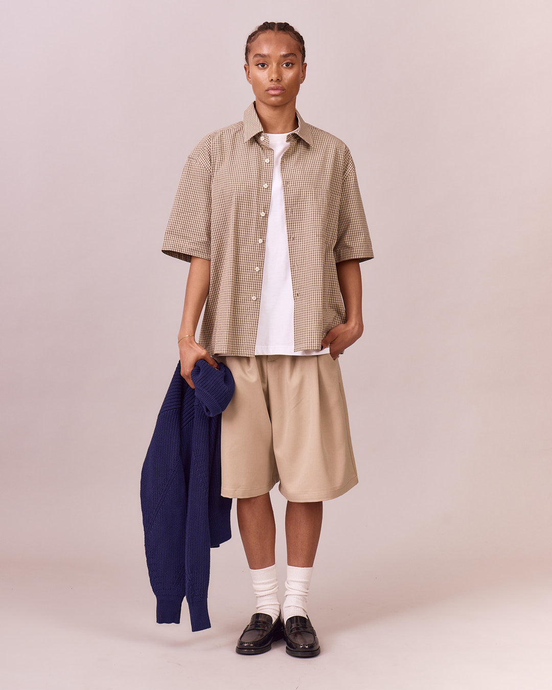 SS Checkered Shirt - Warm Sand/Navy