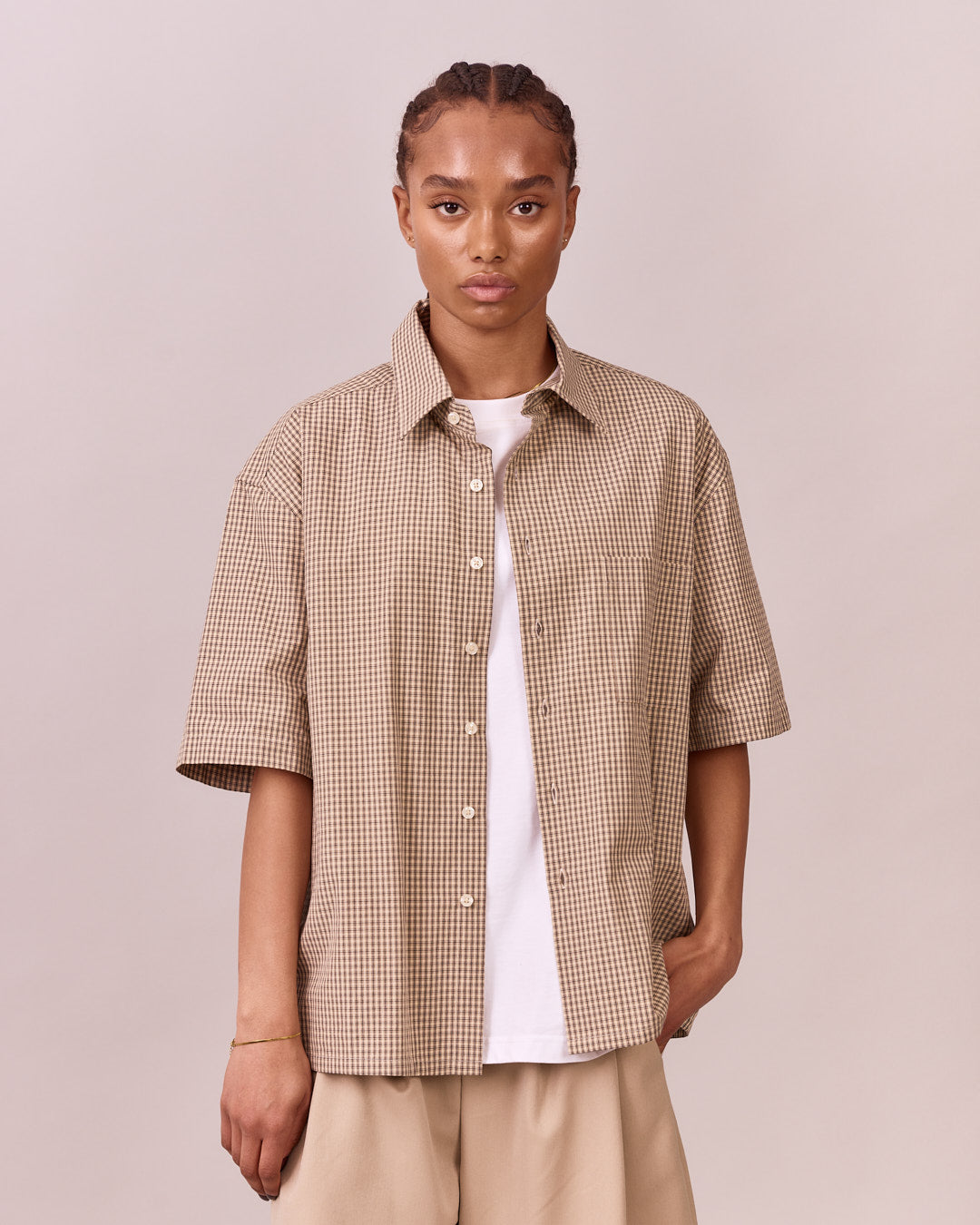 SS Checkered Shirt - Warm Sand/Navy